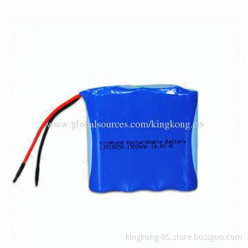 Lithium Rechargeable Battery Pack with 18650, 1,500mAh Capacity, 14.8V Voltage